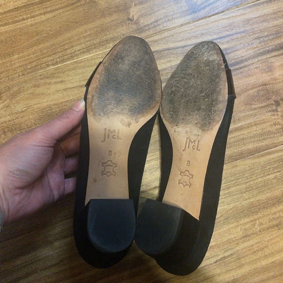 J McLaughlin womens 8 Heel Black Suede Leather Brown Tortoise Shell Detail 1.5" - Picture 6 of 8